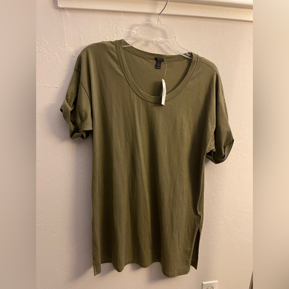JCrew Side Slit Size large Crew Neck Cuffed Sleeves Olive Green tunic